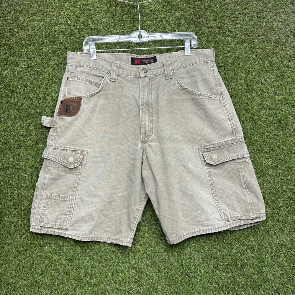 Wrangler Riggs Carpenter Shorts Mens 36 Workwear Ripstop Canvas Outdoor Beige